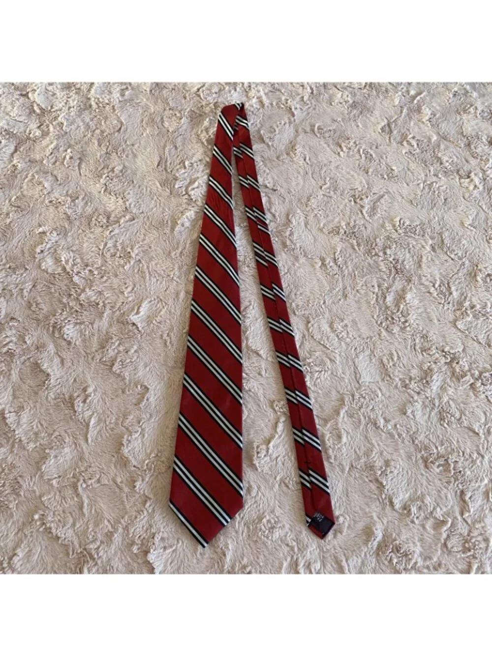 Jos A Bank Mens Necktie Red Navy Blue White Stripe Tie Silk USA 56
